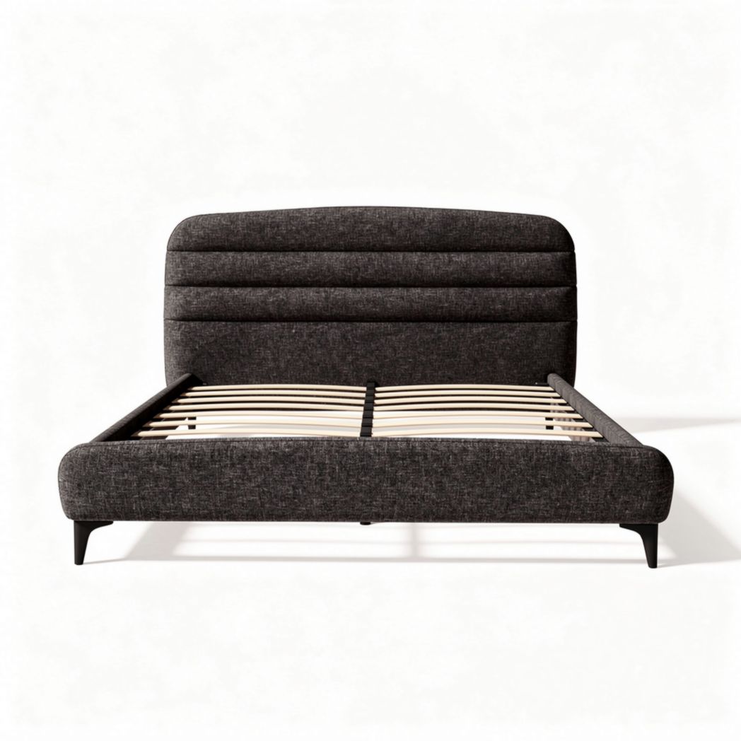 Design bed met hoofdbord van stof 200 x 160 x 100cm in grijs
