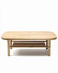 Lage houten salontafel met open planken 120 x 80 x 45 cm naturel eiken