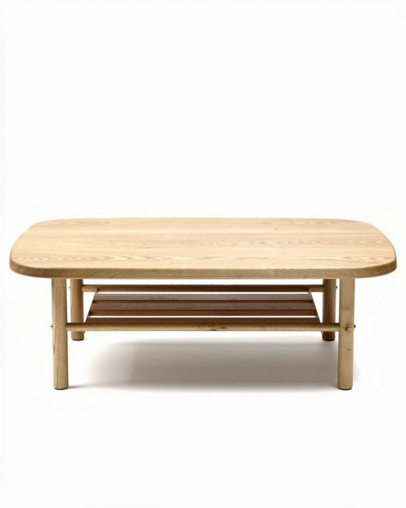 Lage houten salontafel met open planken 120 x 80 x 45 cm naturel eiken