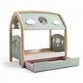 Houten kinderbed met opberglade in luchtballon thema mintgroen 120 x 70 x 90cm