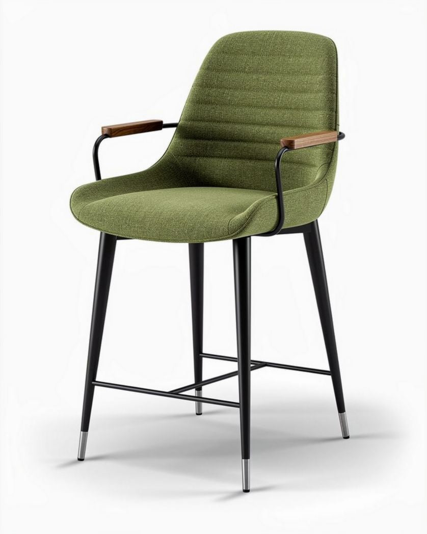Stapelbare barkruk met stoffen bekleding en houten armleuningen groen 45 x 50 x 100cm