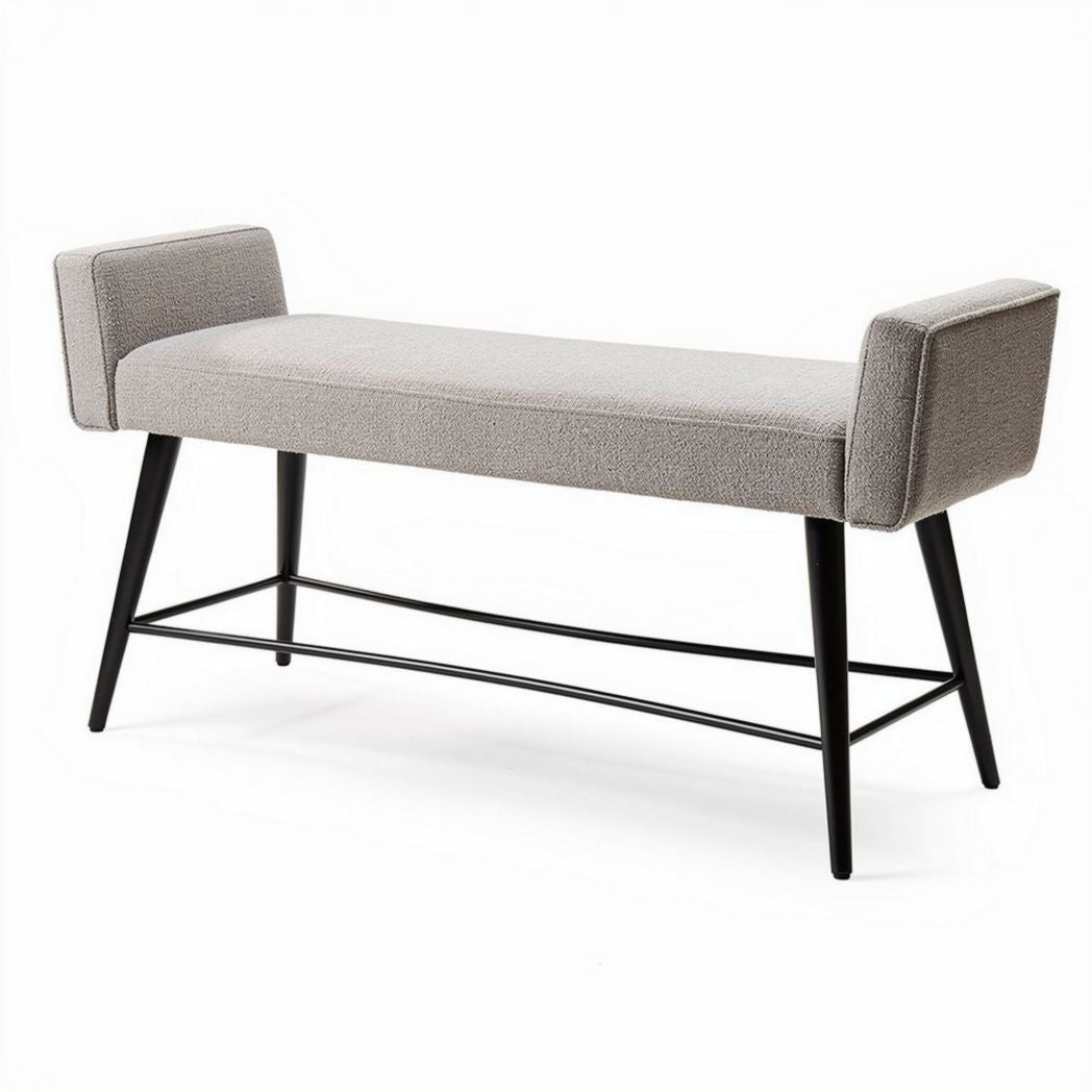 Bank van stof met armleuningen afgewerkt in grijs 120 x 40 x 45cm