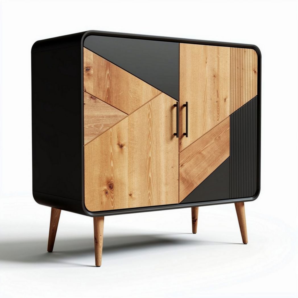 Houten kast met zwart aantal deuren voor woonkamer 120 x 60 x 80cm