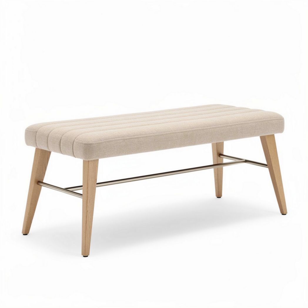 bank van stof met houten poten 120 x 40 x 45cm beige kleur