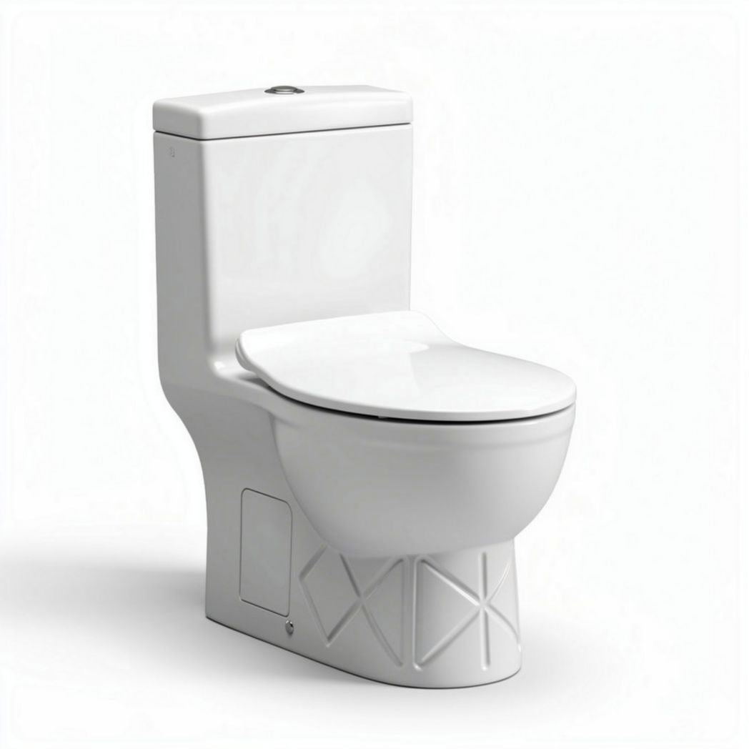 Witte toiletpot met staande installatie en afmetingen 70 x 38 x 80cm