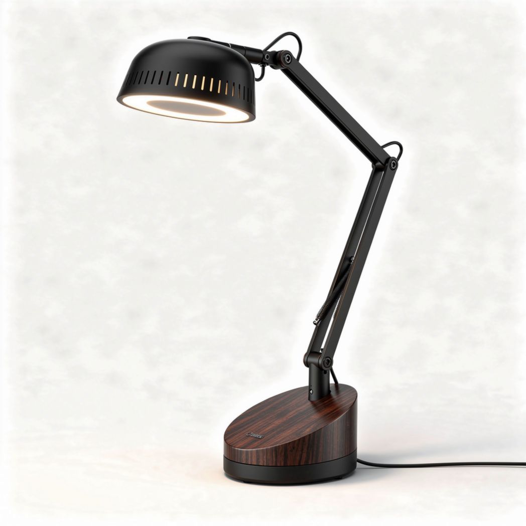 Bureau lamp met verstelbare arm zwart en houten basis 25 x 20 x 50cm