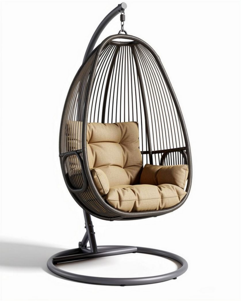 hangstoel van rotan met kussen en metalen frame 100 x 80 x 120cm