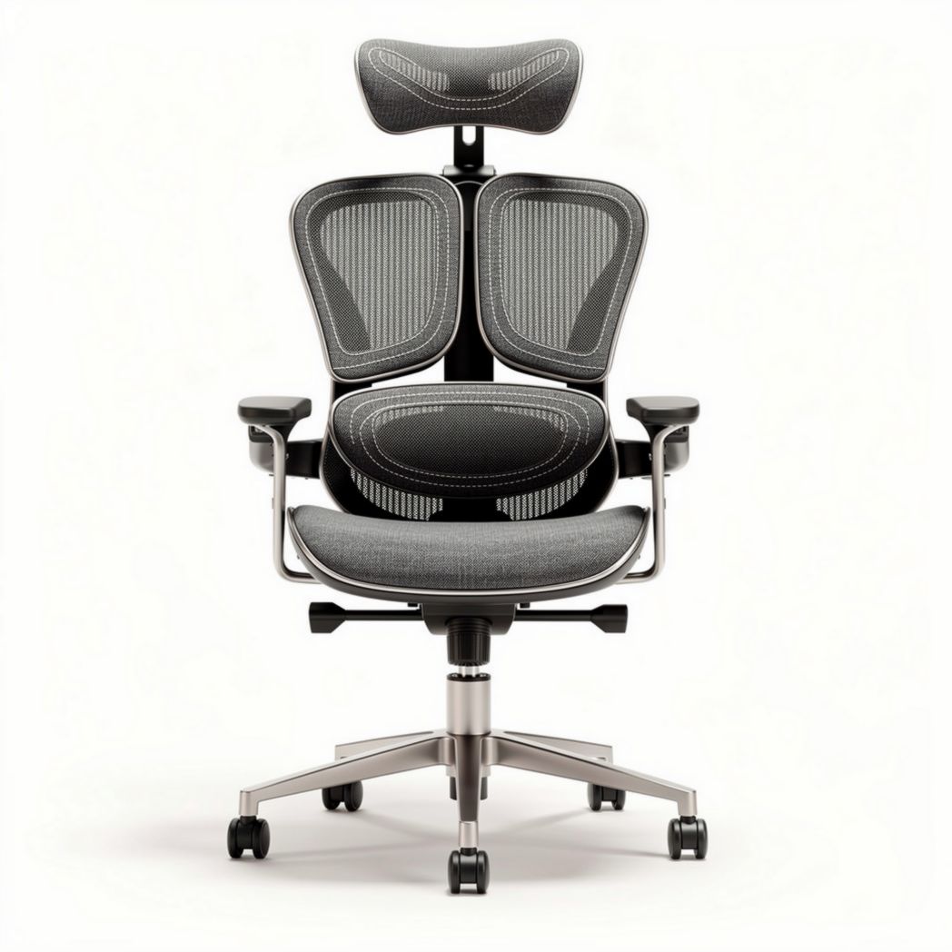 Ergonomische bureaustoel met verstelbare lendensteun en hoofdsteun in grijs 50 x 70 x 120cm